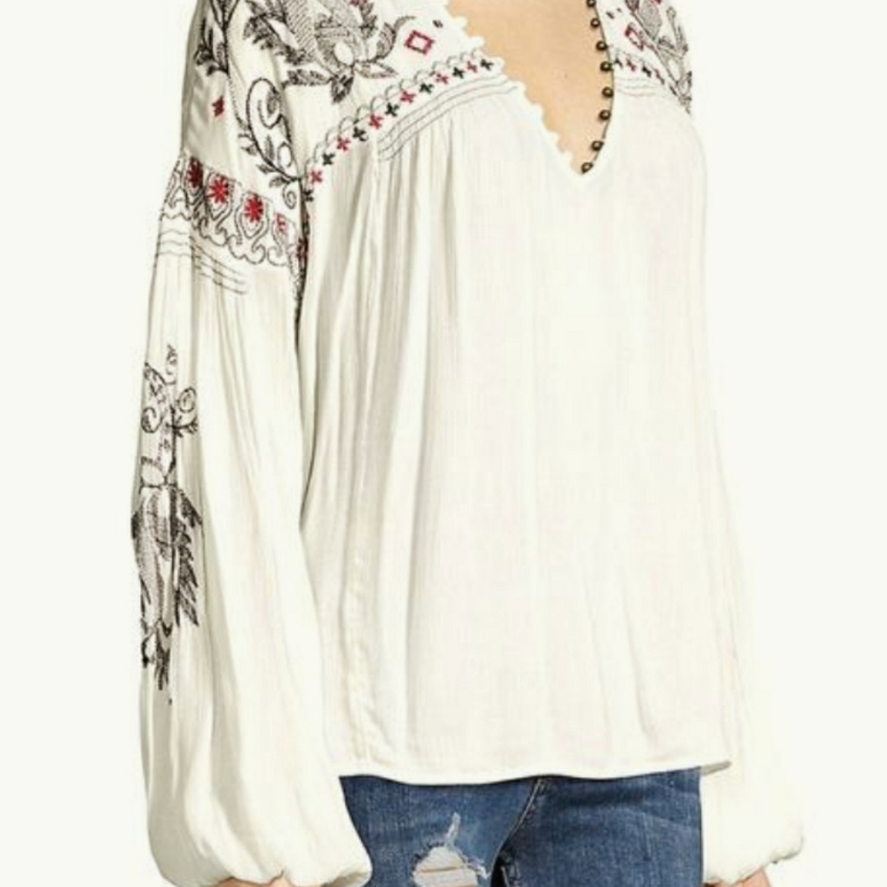 NEW Free People v neck embroidered blouse XS